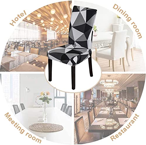 Image of House of Quirk Elastic Chair Cover Stretch Removable Washable Short Dining Chair Cover Protector Seat Slipcover (Pack of 6, Black Triangle), Polyester