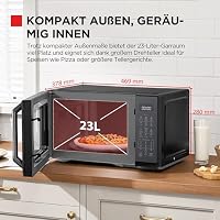 TOSHIBA Mikrowelle in Spiegel-Schwarz, 23 Liter, 800 W, Digitale Solo-Mikrowelle mit 11 Leistungsstufen, 6 Automatikprogrammen, Schnellstart-Funktion, Auftaufunktion, Digitaldisplay, MW3-EM23PE(BK) – Ansicht 4