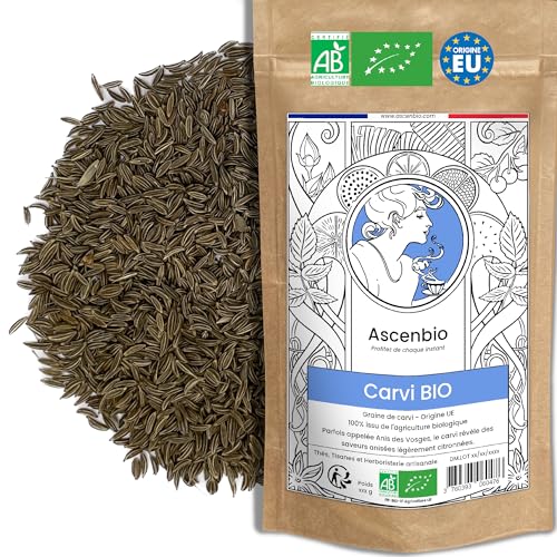 Ascenbio ✿ Alcarvi entero orgánico origen EU 100 g ✿ 100% natural sabor y digestión ✿ Semillas de alcaravea ✿ Preparado y envasado en Francia. ✿ Embalaje biodegradable