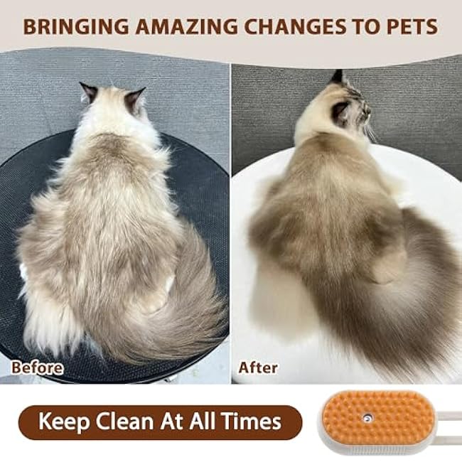 4 in 1 Cat Steam Brush, Rechargeable Steam Brush for Cats and Dogs, Anti-Static Cat Spray Brushes, Massage, Cleaning, Shedding & Combing All In One! Beige-25Eidti7