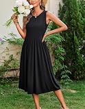 Zeagoo Letnia sukienka damska bez rękawów z okrągłym dekoltem, elegancka sukienka casualowa linii A, sukienka plażowa, luźna sukienka typu tank top z kieszeniami S-XXL, czarny, L