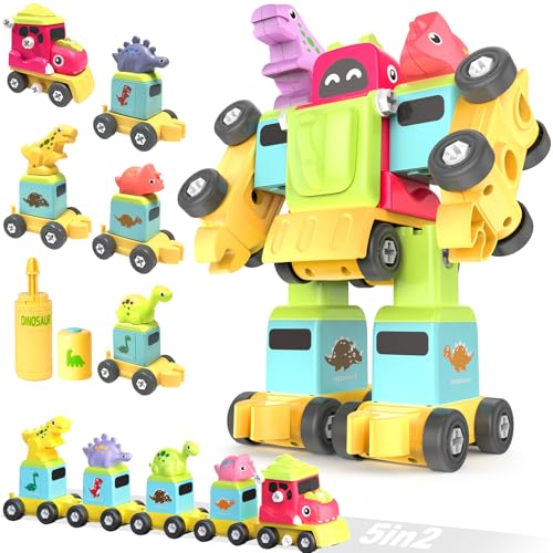 TOYABI - TOYABI Dinosaur Toys 5 in 2 Transformer Robot, 77 Pcs Building Train Sets, Educational Toy Gifts Ideas for 3+ 4 5 6 Years Old Boys, Christmas Birthday Diy Car Presents for Kids, Build Your Own Games