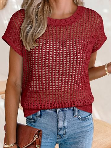 Image of ANRABESS Women's Tops 2026 Trendy Summer Shirts Crochet Cap Sleeve Knitted Sweater Spring Beach Vacation Clothes