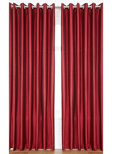 Exporthub Plain 2 Piece Eyelet Polyester Window Curtain Set - 6ft, Maroon
