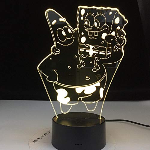 Lampe Illusion Bob L'Éponge Patrick Star 3D Led Veilleuse Bébé Enfant Chambre Lampe De Chevet Cadeau, Lumière De Noël Usb Chambre Ambiance Lumière-Modèle 3_16 Couleurs Avec Télécommande Cover