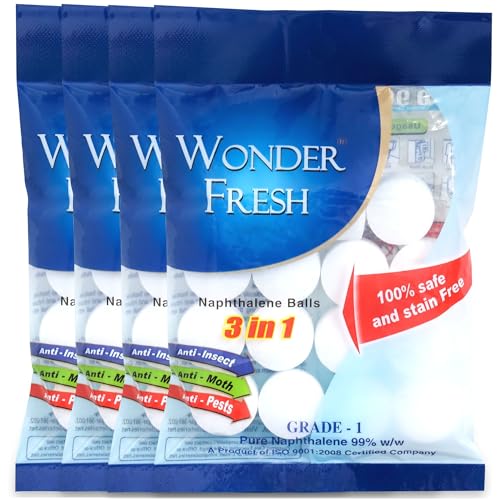 Image of Naphthalene Balls | Phenyl Goli | Mothballs for Home & Commercial Use | Naphthalene Balls for Wardrobe, Bathroom, Bookselves, Drawers, Wash Basin - 100g (Pack of 4) White
