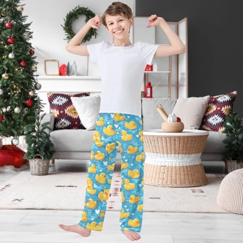 Boy's Pants Yellow Duck Love Drawing Jogger Pants Elastic Waist Long Bottoms Trousers with Pockets 6-14 Years2