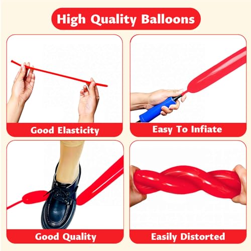 Image of 260 Red Long Balloons for Balloon Garland Thickening Skinny Latex Twisting Animals Modeling Christmas Birthday Wedding Party Festival Decorations 100pcs