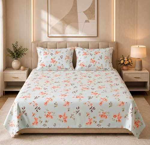 Image of HOMEKART 210 TC Premium Cotton Double Bed Bedsheet with 2 Pillow Covers | Double Bed Sheet Set | Soft, Breathable, Skin Friendly, Wrinkle Resistant & Fade Resistant |228 x 254 cm | Bedding for Home