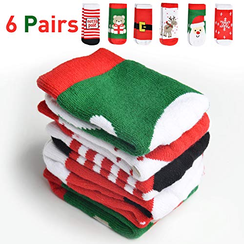 SQMCase Kids Christmas Socks, Colorful Fun Novelty Crew Patterned Children Cotton Socks for Boys Girls, 6-Pair (4-6 Years)4