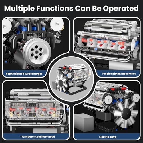 Mould King 10088 V8 Engine Model Kit Build Your Own STEM Mini V8 Model Engine Building Blocks Sets that Works for Adults Age 14+, 535Pcs