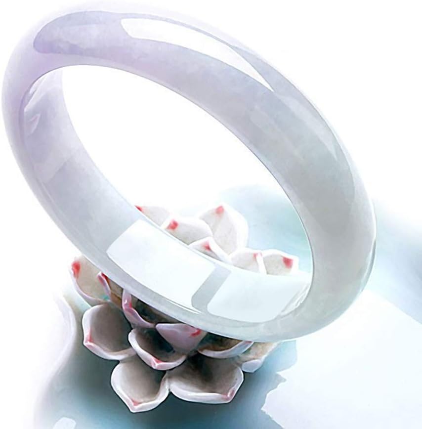 Jade Bangle Bracelets for Women, Ice Waxy Chalcedony Bracelet Ice Transparent Purple Ladies Purple Bracelet with Gift Box and Certificate/55-56Mm