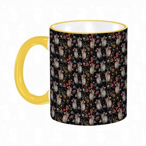HWFOI Copa de cerámica interesante 11OZ tazas 330 ml - Regalo original y divertido Exquisita taza de impresión,Fondo infantil divertido con erizos,Amarillo