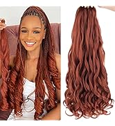 COOKOO 9 Pack Copper Red Pre Stretched Spanish Curly Braiding Hair 18 Inch Pre-curled Loose Wave ...