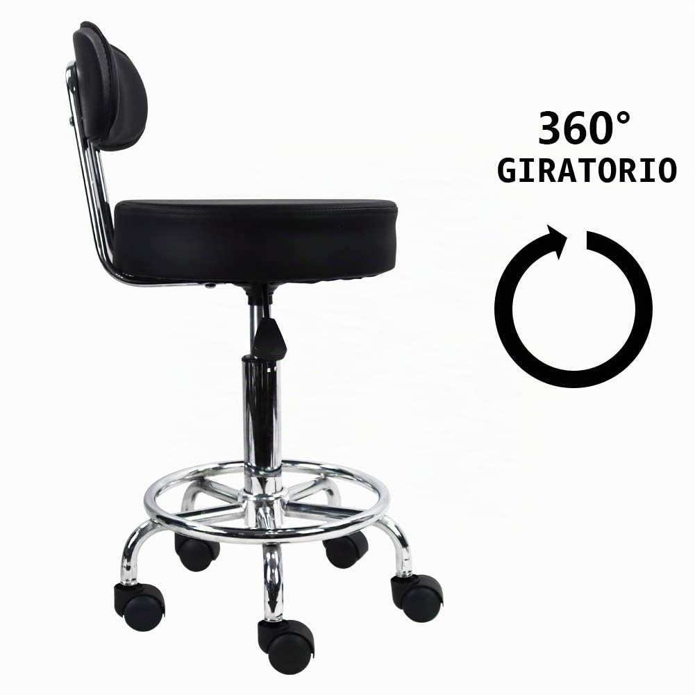 KKTONER Taburete de Bar telesilla Silla giratoria banqueta experimentales heces de Aprendizaje Taburete de Belleza Silla Alta Trasera Regulable en Altura con Ruedas (Negro)