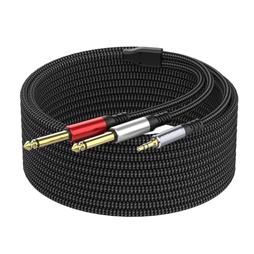 3.5mm 1/8 Stereo to Dual 1/4 TS Mono Y Splitter Audio Cable Adapter Compatible with iPhone, PC, Computer Sound Card, Mixer, Multimedia Speaker, Home Stereo System 50FT
