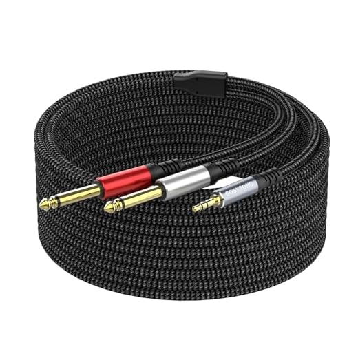 3.5mm 1/8 Stereo to Dual 1/4 TS Mono Y Splitter Audio Cable Adapter Compatible with iPhone, PC, Computer Sound Card, Mixer, Multimedia Speaker, Home Stereo System - 3FT