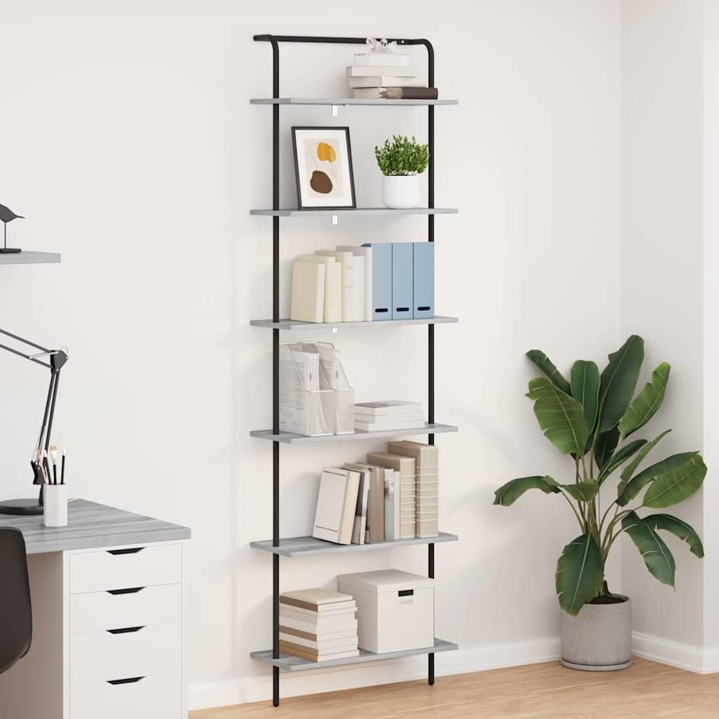 Estantería gris Sonoma 60 x 24 x 203 cm, material de madera, estantería de pie con mucho espacio de almacenamiento, estantería moderna para salón, oficina, dormitorio, montaje en pared