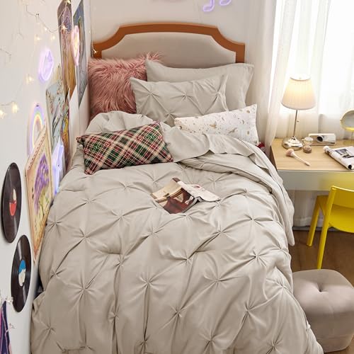 Image of Bedsure Twin XL Comforter Set Beige - Dorm Room Essentials, Extra Long Twin XL Bedding Set with Sheets, All Season Down Alternative Comforter with Sheets, Pillowcase & Sham