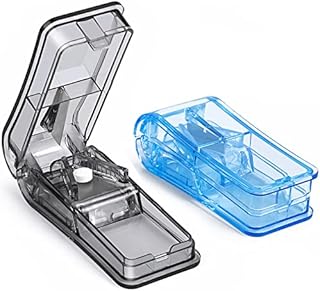 Pill Cutter (2 Pcs), Opret Pill Splitter with Blade for Small Pills Large Pills Cut in Half Quarter for Tablet Vitamin Medicine (Blue&Black) Tablet Vitamin Medicine