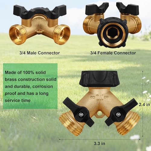 Biswing Garden Hose Splitter 2 Way, Heavy Duty Brass Connector Tap Splitter, Y Splitter 2 Valves with 2 Extra Rubber Washers - Image 4