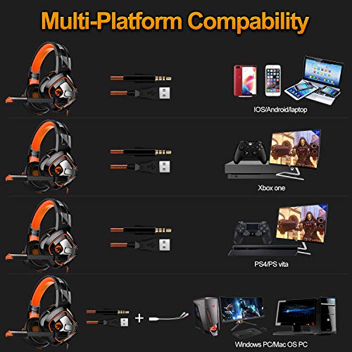 Gaming Headset,Proslife Game Headphones with LED Lighting 3.5mm Surround Sound Noise Cancelling Microphone for Laptop, Desktop, MAC, Xbox, PS4, Phone Tablet - Thumbnail 7