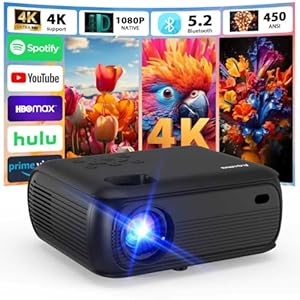Mini Beamer mit WLAN und Bluetooth, 1080P Native, 4K-Unterstützung, Premium-Lautsprecher, Smart Android TV OS, WLAN 6, Bluetooth 5.2 und automatischer Trapezkorrektur, schwarz