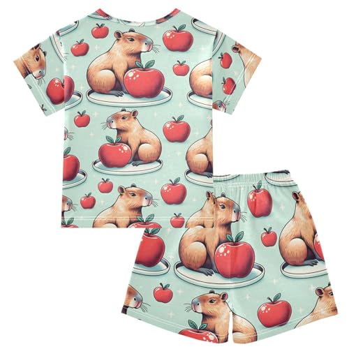 ALAZA Capybara Red Fruit Pajamas Short Sleeve 2 Piece Sleepwear Top and Bottom Pajama Set Unisex2