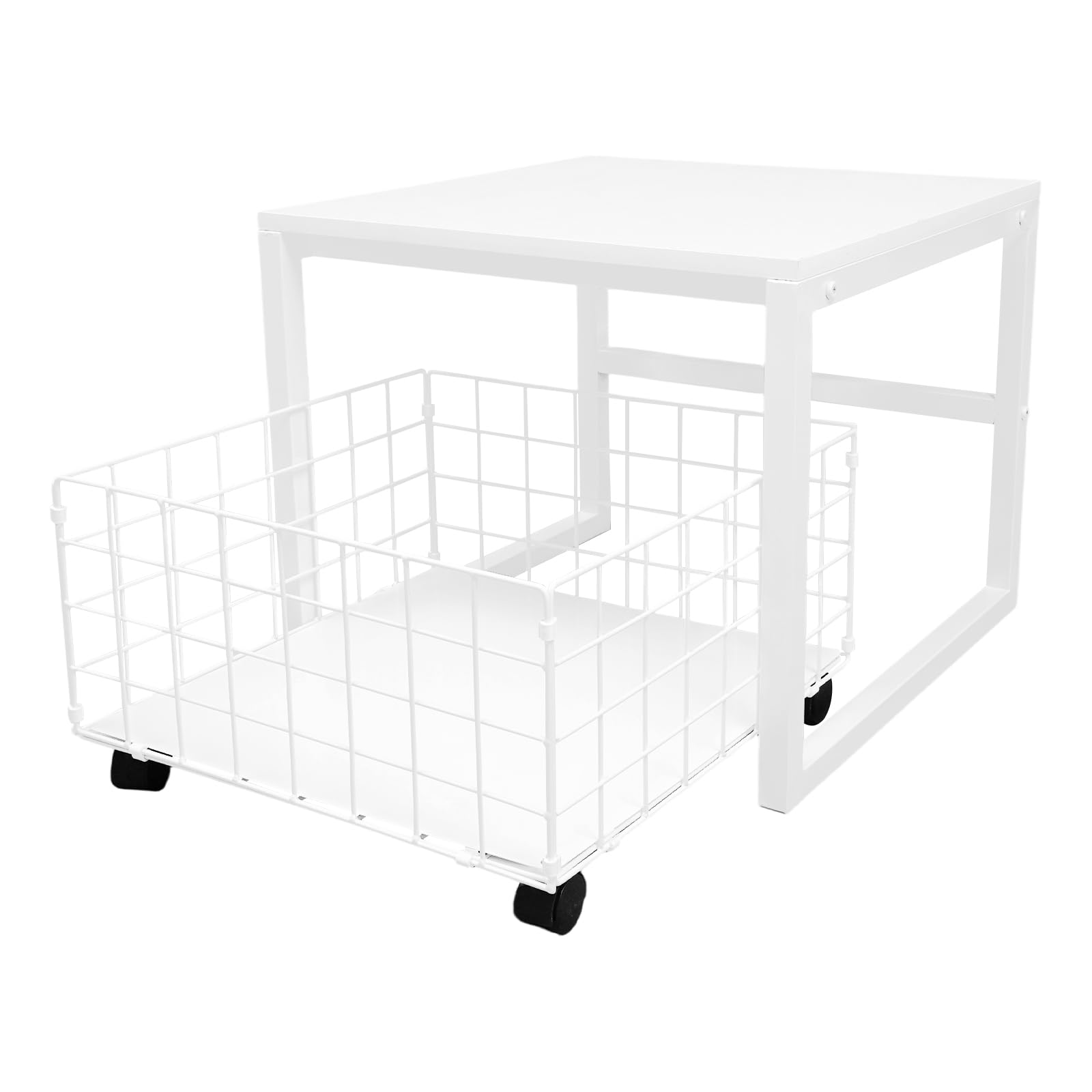 Kühlschrankständer Mit Korb 50x50x43cm Rollbarer Kühlschrank Sockel Belastbar 50kg,Hochtemperatur Lackiert 8 Lenkrollen Mit Bremsen,Maschenkorb Unterbau Gestell Ideal Für Küche Büro Wohnzimmer
