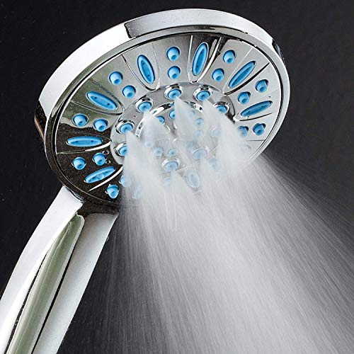 Anti-Clog High-Pressure 6-Setting Hand Shower By Aquadance With Nozzle Protection From Growth Of Grime For Stronger Shower! Aqua Blue #TOP6