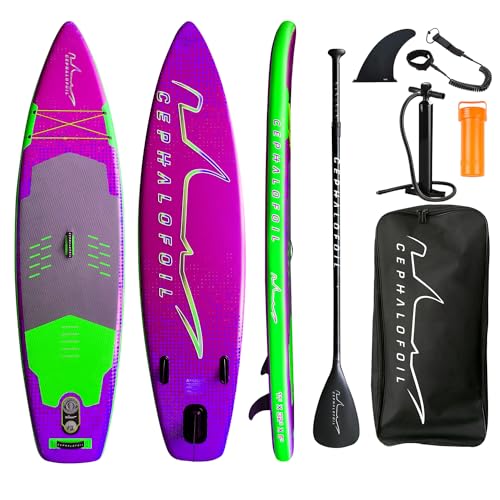 Cephalofoil ® Inflatable Stand up Paddleboard SUP (Magenta & Seafoam Green) with Fibreglass Paddle,...