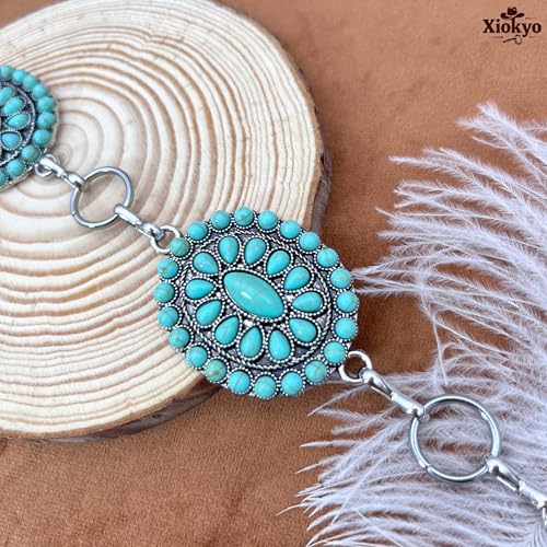 Image of Turquoise Chain Belt for Women, Western Cowgirl Concho Belt | Turquoise Concho Accents with Silver Chains for Western, Cowgirl, Rodeo, Festival and Denim Looks