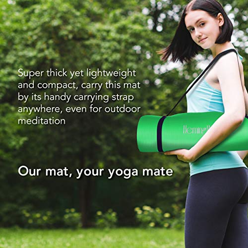 HemingWeigh Extra Thick High Density Exercise Yoga Mat with Carrying Strap for Exercise, Yoga and Pilates (Green 1/2 inch) - Thumbnail 6