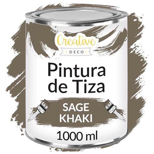 Creative DECO 1L Caqui Salvia Pintura a la Tiza para Muebles sin Lijar Chalk Paint | Pintura Madera Mate y Lavable | Renovación, Decoración, Manualidades | Posible Efecto de Barrido y Gradiente