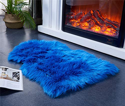 EasyJoy Ultra Soft Fluffy Rugs Faux Fur Rug Chair Cover Seat Pad Fuzzy Area Rug for Bedroom Floor Sofa Living Room (2 x 3 ft Sheepskin, Navy Blue)