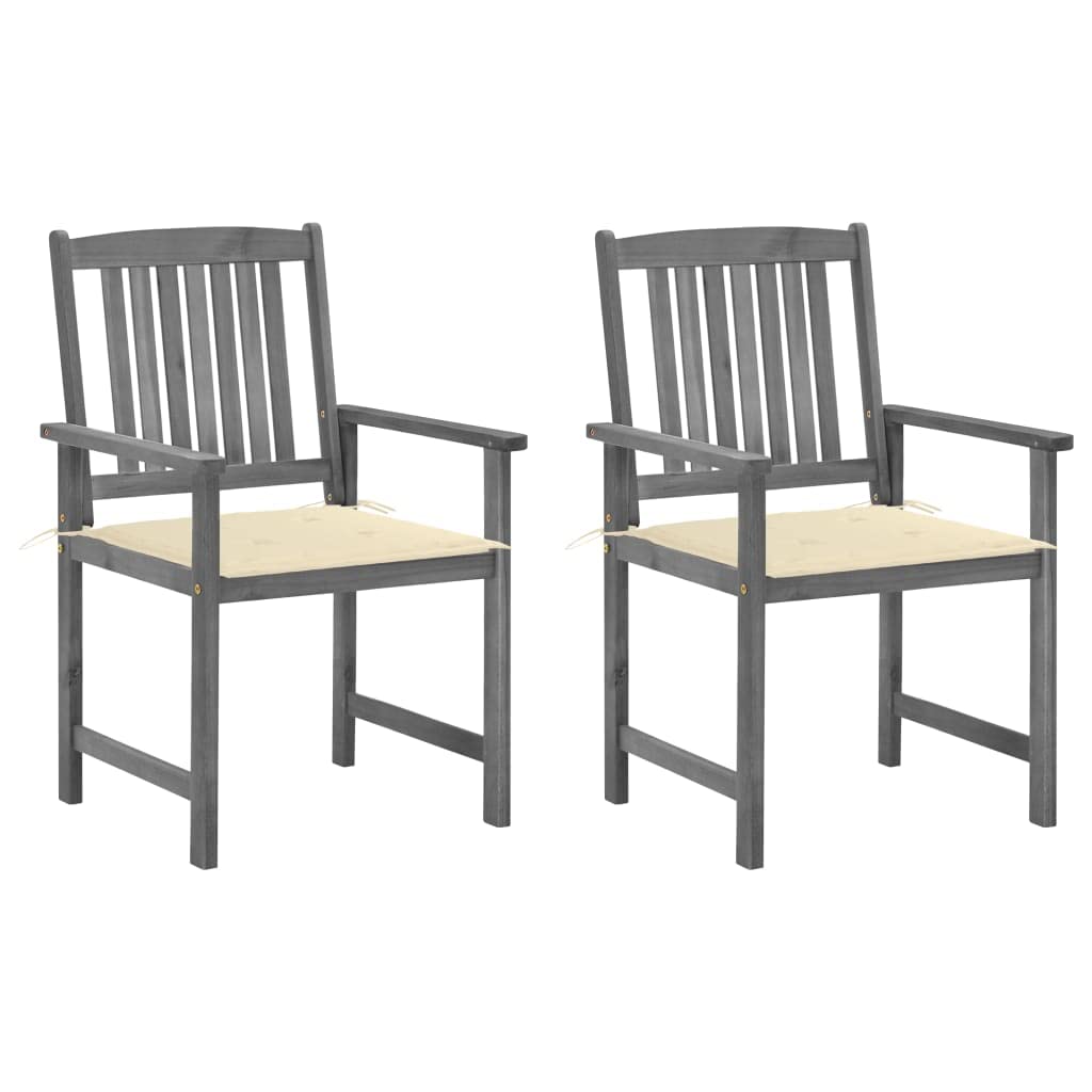 Chaise de jardin en bois d'acacia gris empilable pour petit balcon avec coussin Lot de 2