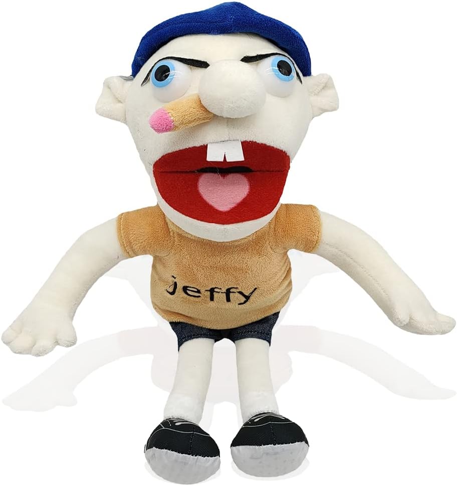 Jeffy plush toys, Jeffy soft plush toys, 40 cm plush stuffed dolls, naughty and fun plush hand puppet toy dolls for home decoration, birthday and Halloween Christmas Thanksgiving gifts.
