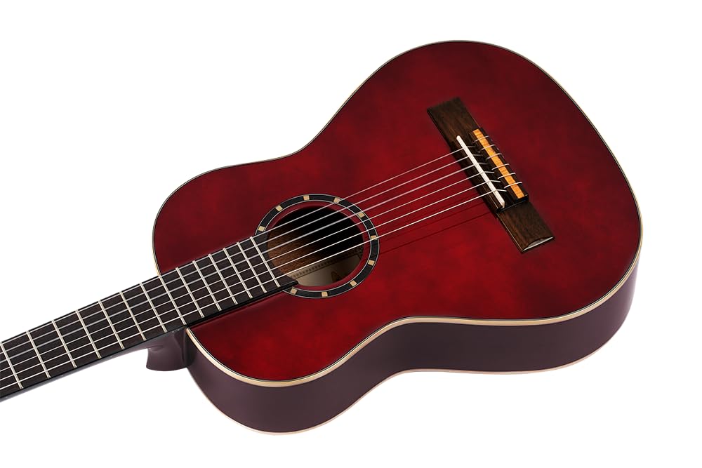 Ortega Guitars 1/2 Konzert Gitarre – Family Series – Inklusive Gig Bag – Fichte, Mahagoni, Rot (R121-1/2WR)