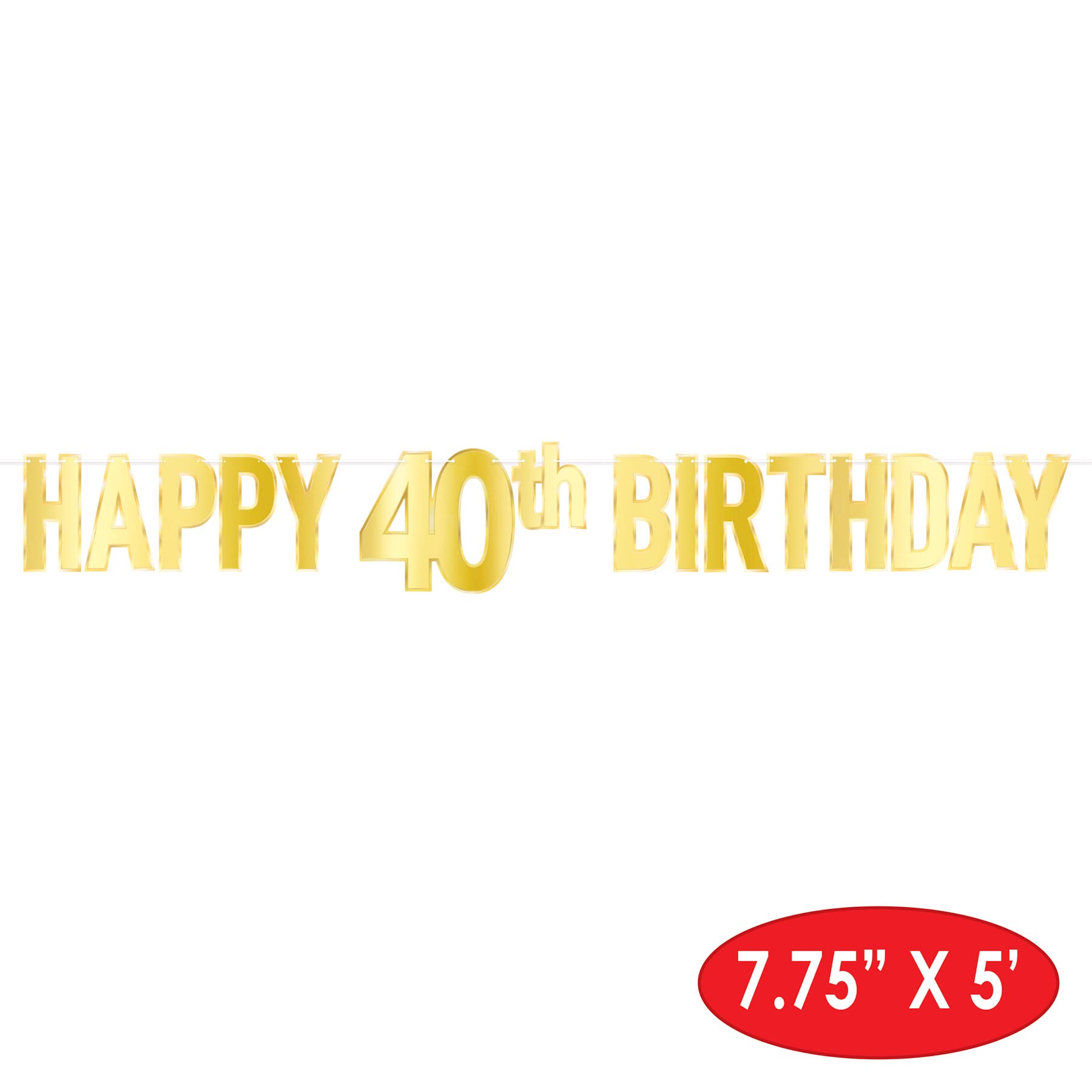 Beistle 53942-40 2-teiliges Folien-Kartonpapier Happy 40th Birthday Partybanner zum Aufhängen, Papier, gold