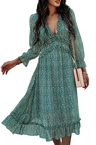 Minetom Femmes Bohème Robes Longues été Plage Floral À Manches Courtes Split Wrap Maxi Robe Vert L