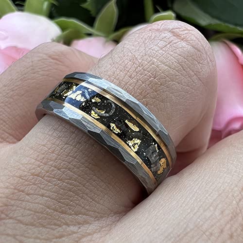 Tutiss 8Mm Hammered Tungsten Rings For Men Women Engagement Wedding Bands Genuine Meteorite Gold Foil Inlay Matte Finish Comfort Fit Size 6 #TOP5