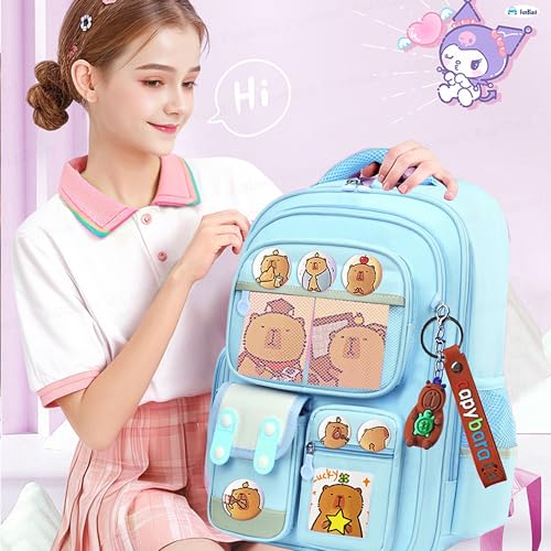 Image of FunBlast Capybara Backpack for Kids - Cute Cartoon School Bag with Multiple Pockets & Keychain, Spacious 20L Bagpack for School, Travel & Picnic - 40 x 30 x 17 cm