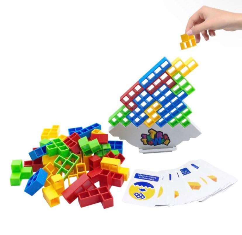 Markise and Toys | 48 Pcs Tetra Tower Balance Stacking Blocks Game | Family Games for Kids and Adults | STEM Toys| Desk Toys |Gamer Gifts | 2 Player Games and Plus| Stack Attack for Family|