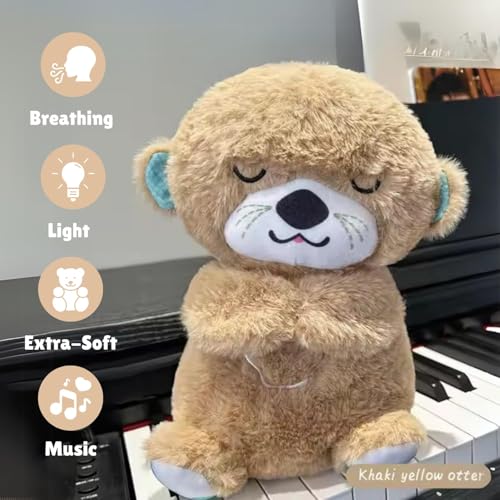 Image of Niku Breathing Teddy Bear Otter Soft Toys for Kids Baby Girls Brown Colour | Glowing Music for Baby Sensory Sleep | Lights Rhythmic Simulation Plush with Soothing Sound | Best Birthday Gift
