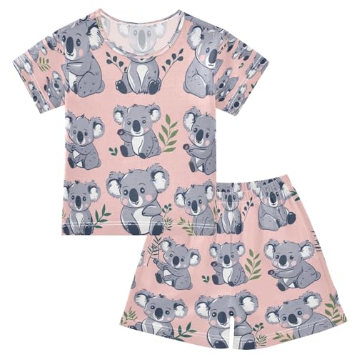 Koala in Pink Background Kids Pjs Set Boys Girls Summer Short-Sleeve Sleepwear Pajamas 2PCS
