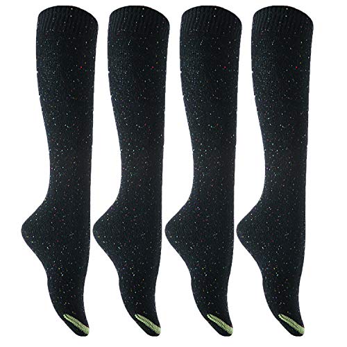 Lian LifeStyle Women's 4 Pairs Awesome Breathable Fancy and Cozy Knee High Cotton Boot Socks Size 6-9(Black)