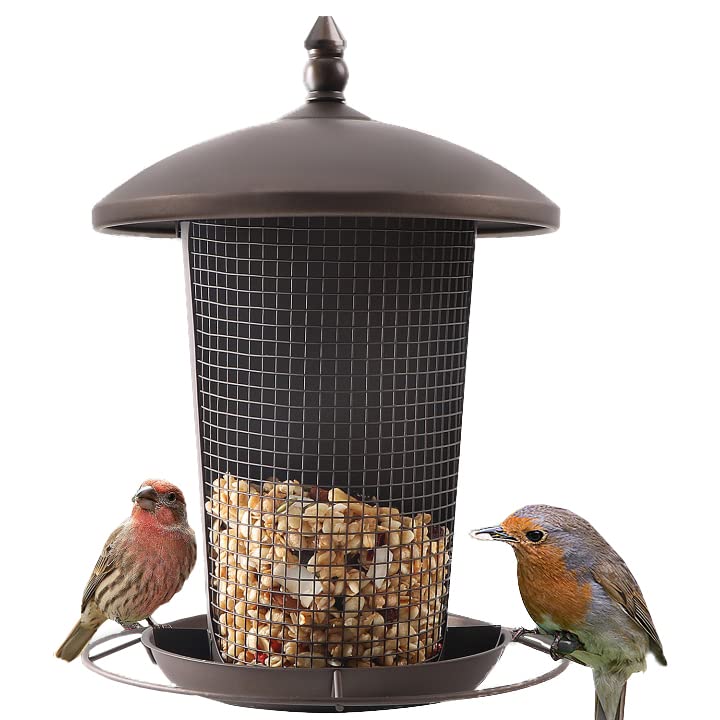 Bird Feeder Tall for Outside Hanging, Bird Seed for Outside Wild Bird Feeders for Garden Yard Outdoor Decoration, 2 Column Design for Different Approaching, Brown