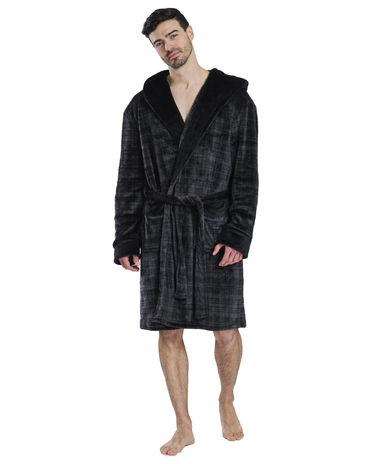 Undercover Men's Black Check Hooded Dressing Gown 984001 Medium
