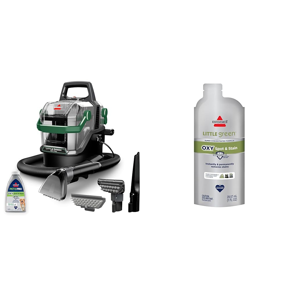 BISSELL Little Green Pet Pro Portable Carpet Cleaner Portable Carpet and Upholstery Deep Cleaner + NEW BISSELL Little Green Pro Oxy Spot &amp; Stain Super Concentrate Cleaning Formula