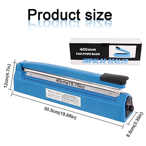Image of 16 Inch Impulse Heat Sealer Machine for Plastic Bags PE PP Bags and Kraft Paper Bag, Cookie Bag Sealer, Manual Poly Bag Hot Seal Sealing Machine with Extra Replace Element Grip